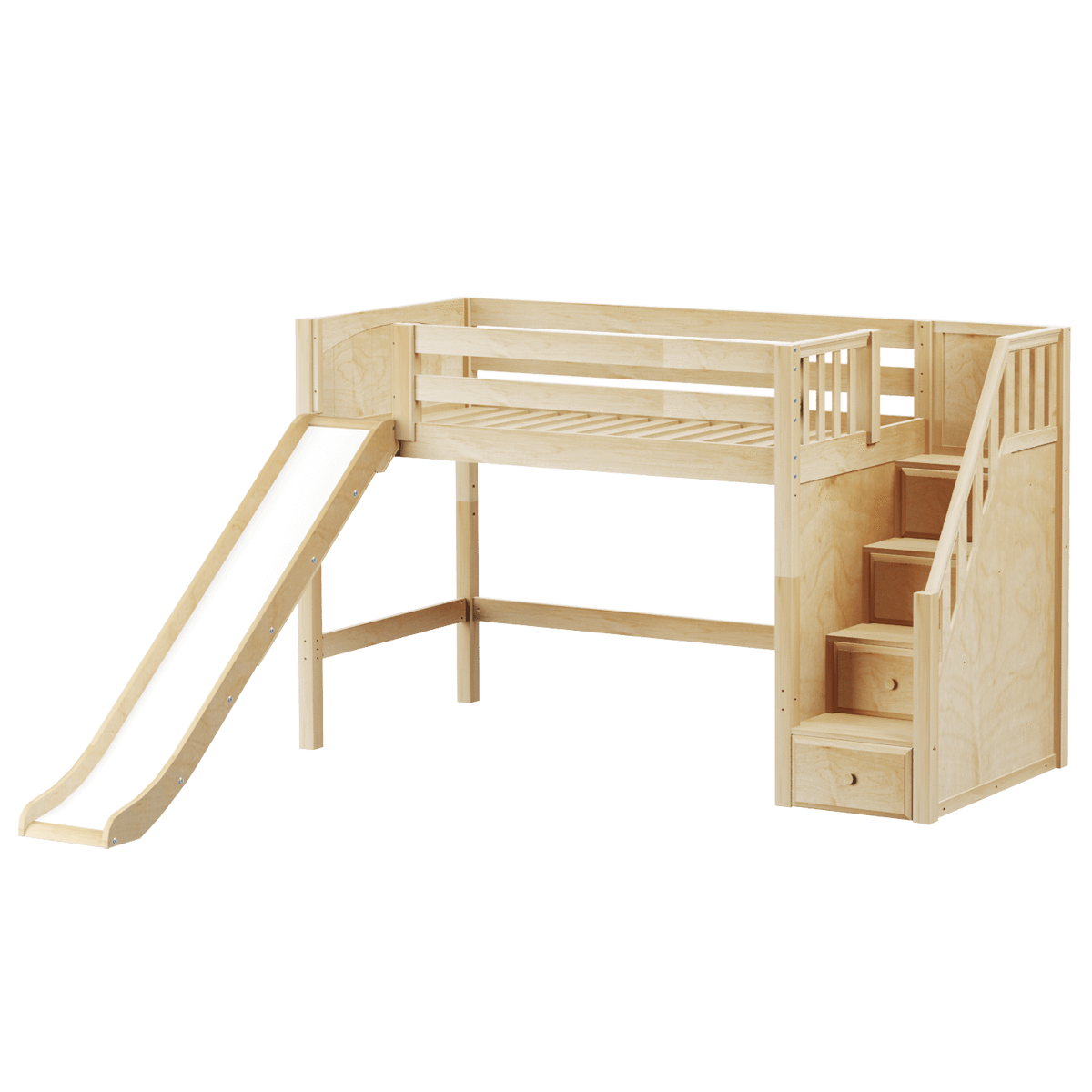 Maxtrix Twin Mid Loft Bed with Stairs + Slide