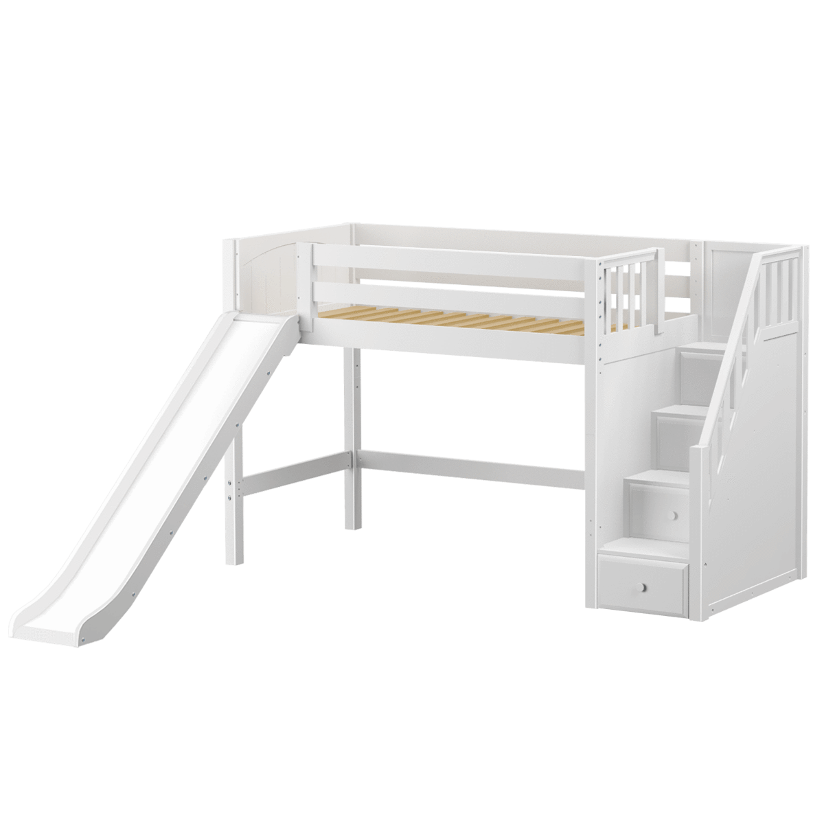 Maxtrix Twin Mid Loft Bed with Stairs + Slide