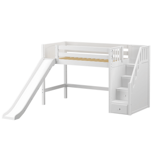 Maxtrix Twin Mid Loft Bed with Stairs + Slide