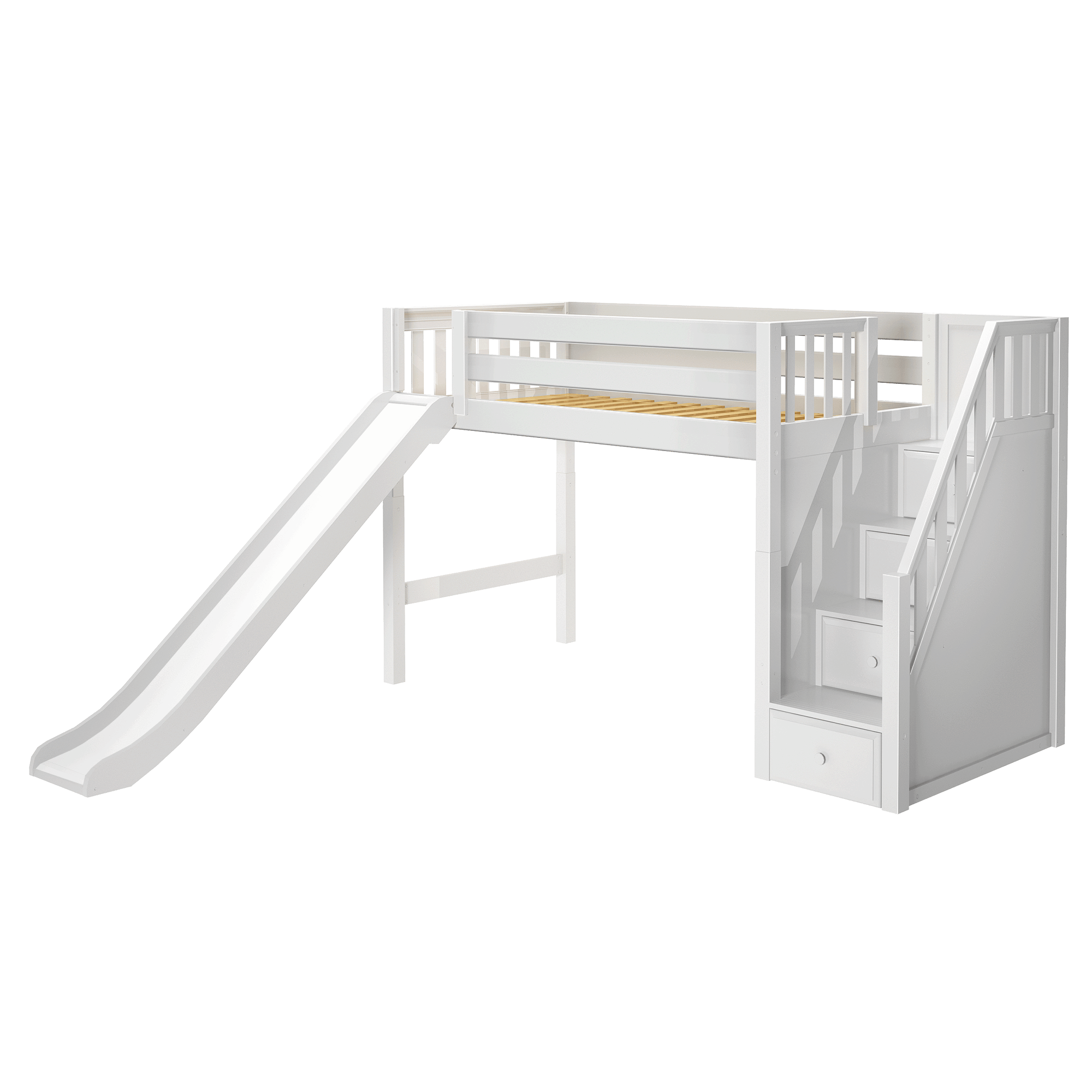 Maxtrix Twin Mid Loft Bed with Stairs + Slide