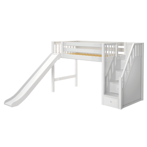 Maxtrix Twin Mid Loft Bed with Stairs + Slide