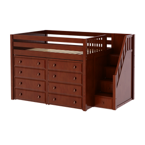 Maxtrix Full Mid Loft Bed with Stairs + Storage