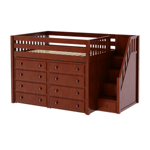 Maxtrix Full Mid Loft Bed with Stairs + Storage