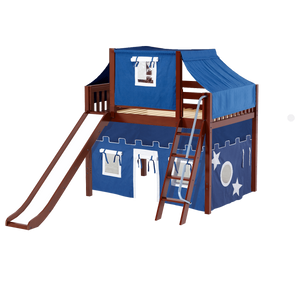Maxtrix Full Mid Loft Bed with Angled Ladder, Curtain, Top Tent + Slide