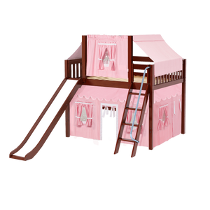 Maxtrix Full Mid Loft Bed with Angled Ladder, Curtain, Top Tent + Slide
