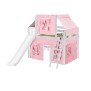 Maxtrix Full Mid Loft Bed with Angled Ladder, Curtain, Top Tent + Slide