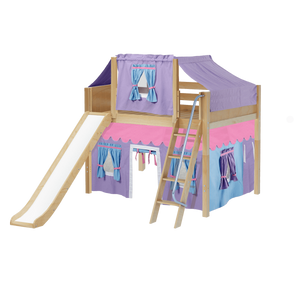 Maxtrix Full Mid Loft Bed with Angled Ladder, Curtain, Top Tent + Slide