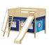 Maxtrix Full Medium Bunk Bed with Angled Ladder, Curtain + Slide