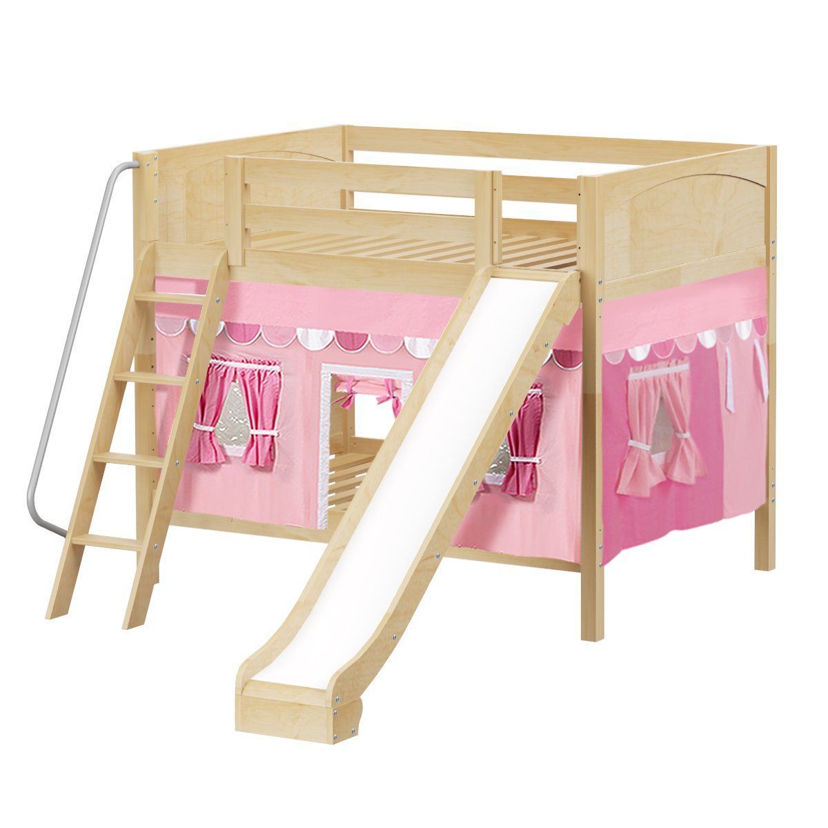 Maxtrix Full Medium Bunk Bed with Angled Ladder, Curtain + Slide