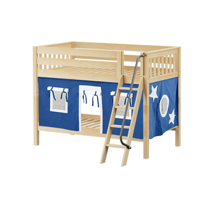 Maxtrix Twin Low Bunk Bed with Angled Ladder + Curtain