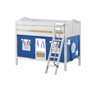 Maxtrix Twin Low Bunk Bed with Angled Ladder + Curtain