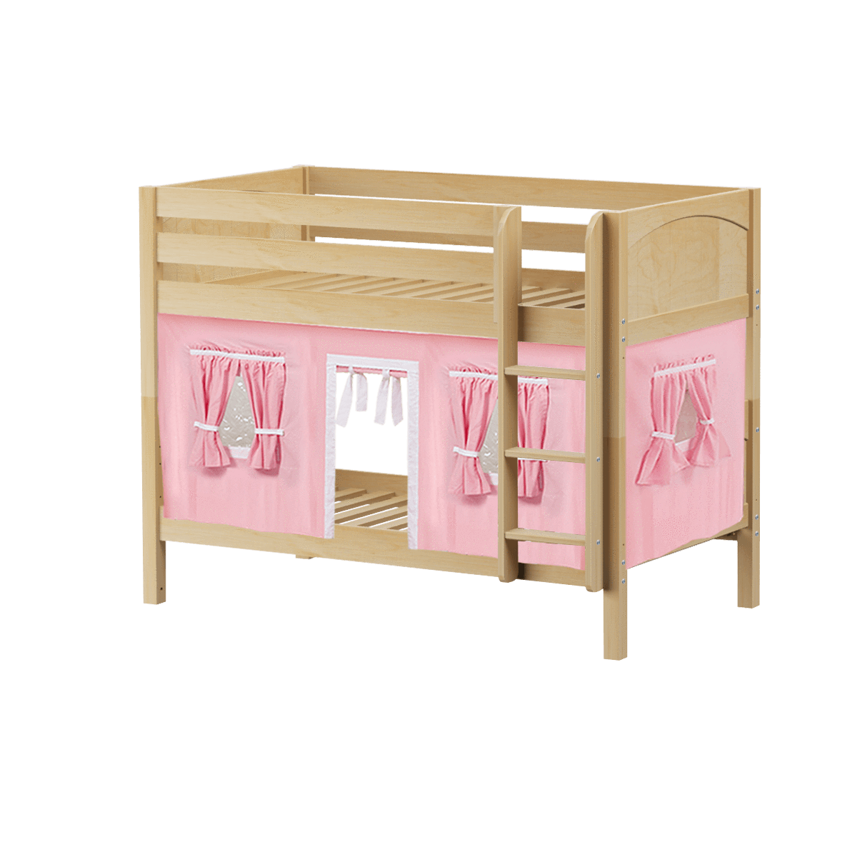 Maxtrix Twin Low Bunk Bed with Angled Ladder + Curtain