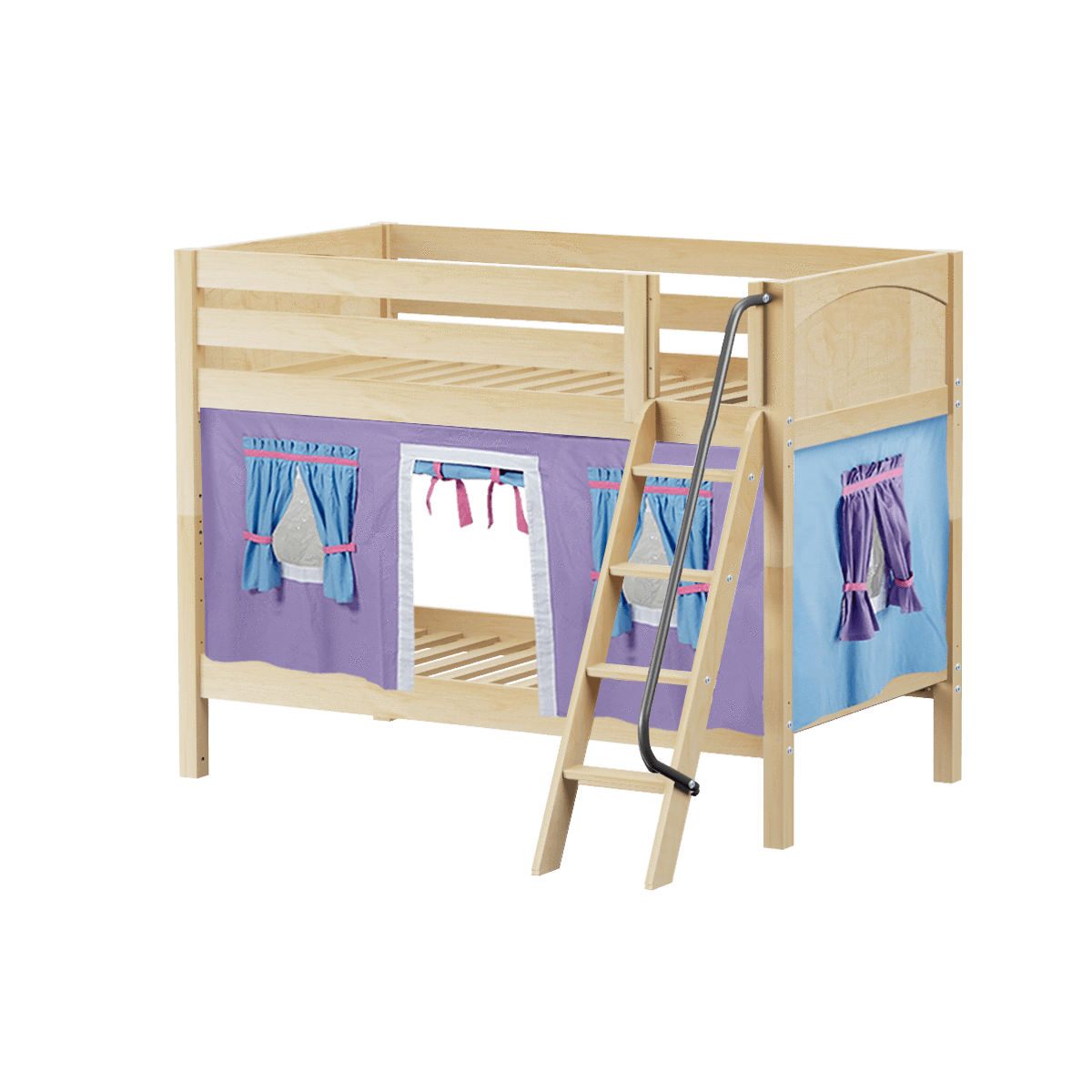 Maxtrix Twin Low Bunk Bed with Angled Ladder + Curtain