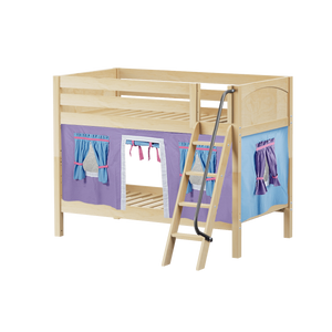 Maxtrix Twin Low Bunk Bed with Angled Ladder + Curtain
