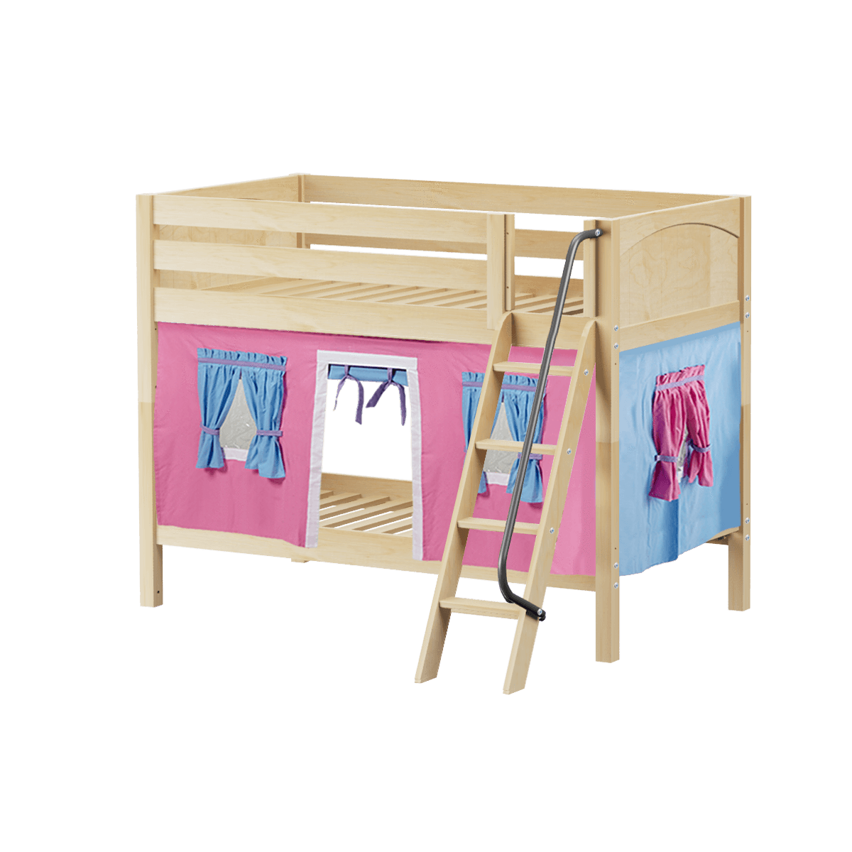 Maxtrix Twin Low Bunk Bed with Angled Ladder + Curtain