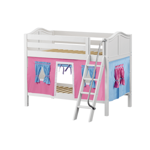 Maxtrix Twin Low Bunk Bed with Angled Ladder + Curtain