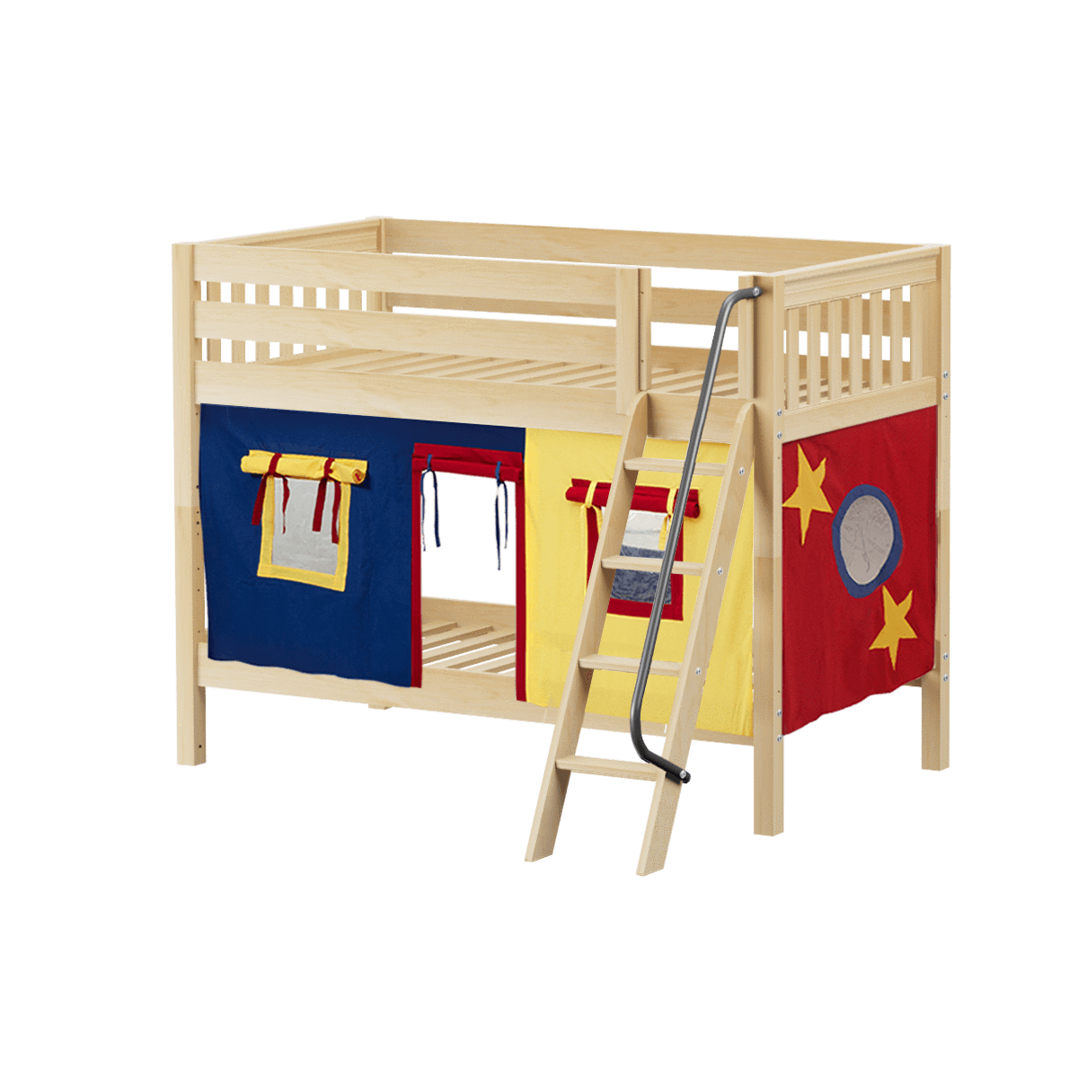 Maxtrix Twin Low Bunk Bed with Angled Ladder + Curtain