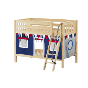 Maxtrix Twin Low Bunk Bed with Angled Ladder + Curtain