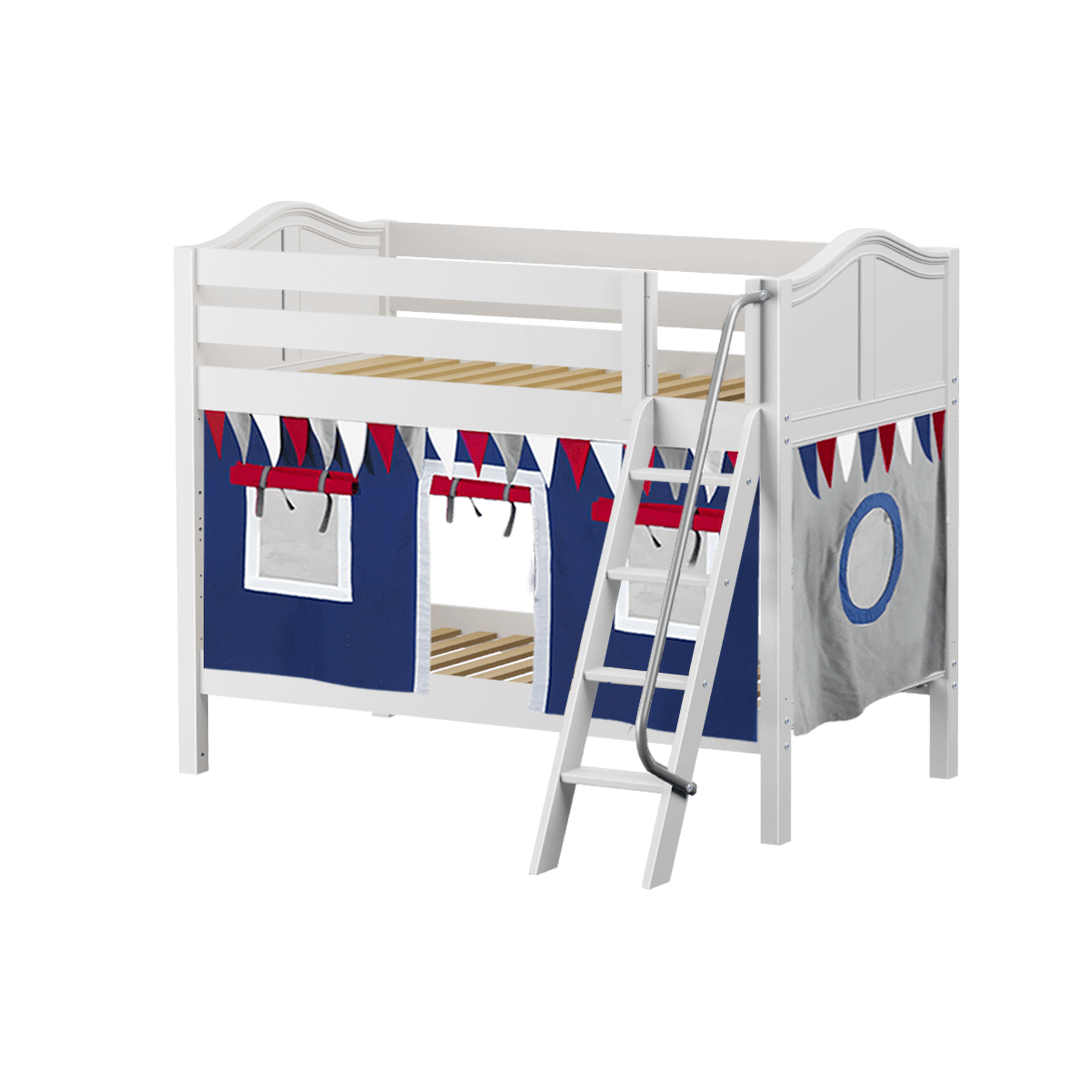 Maxtrix Twin Low Bunk Bed with Angled Ladder + Curtain