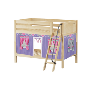 Maxtrix Twin Low Bunk Bed with Angled Ladder + Curtain