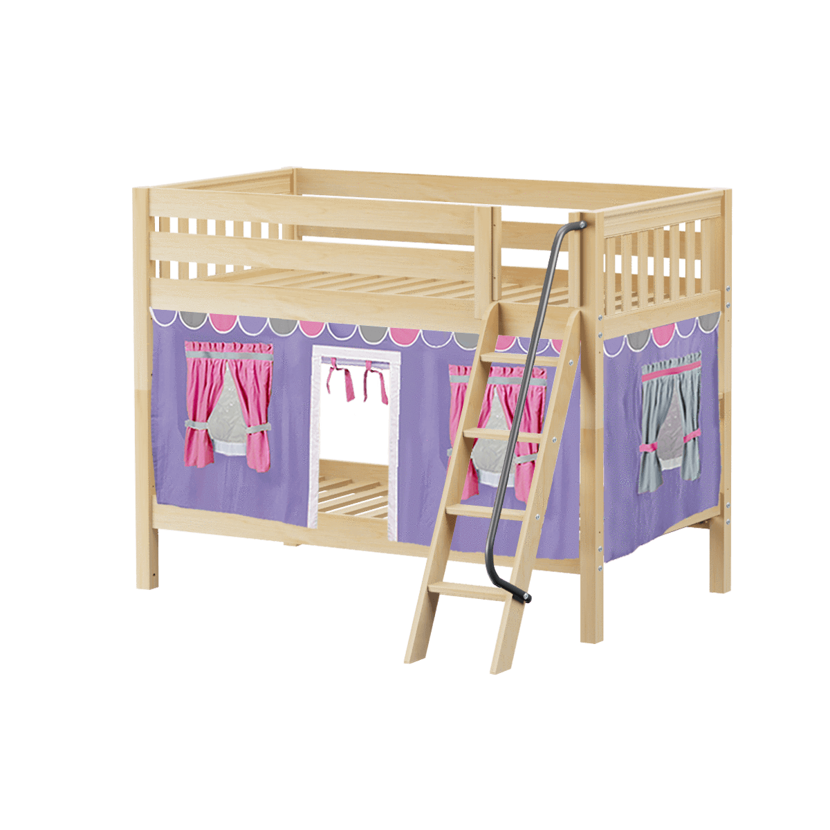 Maxtrix Twin Low Bunk Bed with Angled Ladder + Curtain