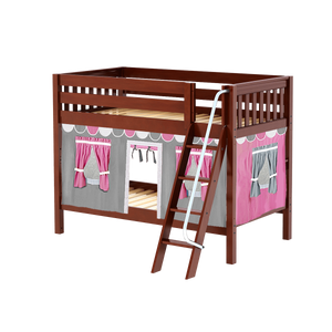Maxtrix Twin Low Bunk Bed with Angled Ladder + Curtain