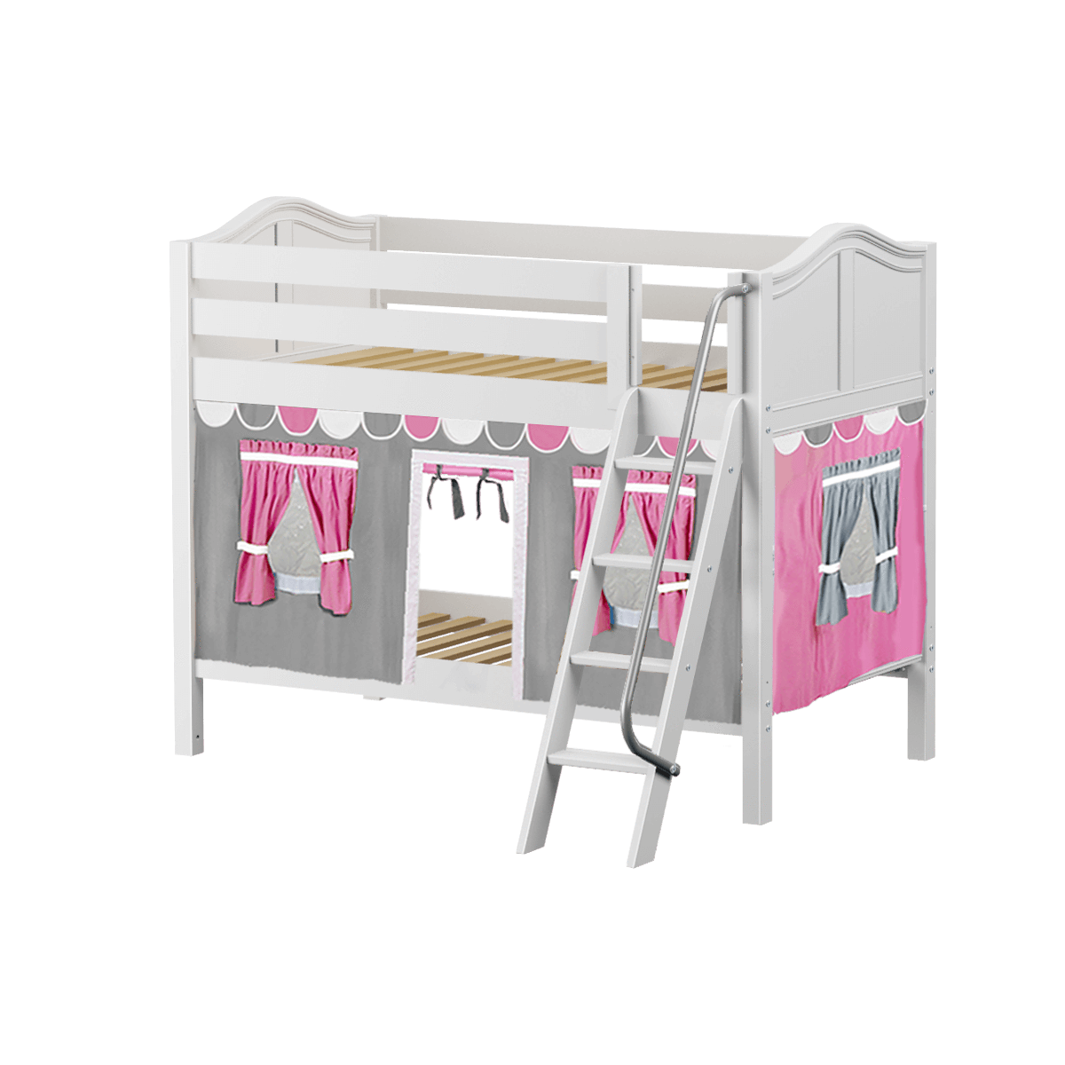 Maxtrix Twin Low Bunk Bed with Angled Ladder + Curtain