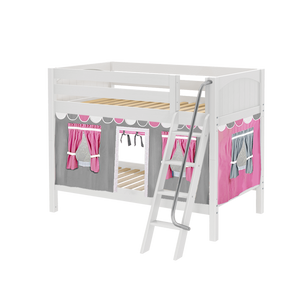 Maxtrix Twin Low Bunk Bed with Angled Ladder + Curtain
