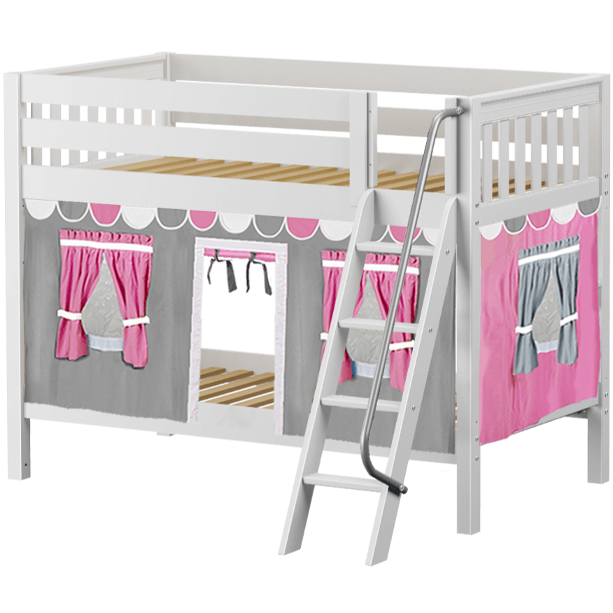 Maxtrix Twin Low Bunk Bed with Angled Ladder + Curtain