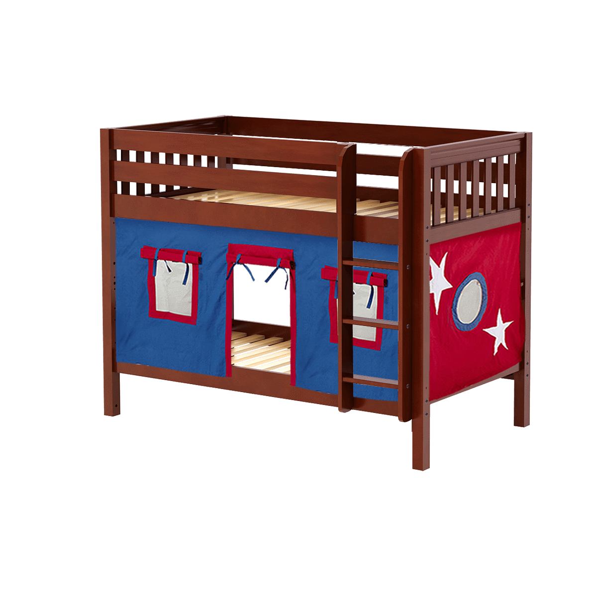 Maxtrix Twin Low Bunk Bed with Straight Ladder + Curtain