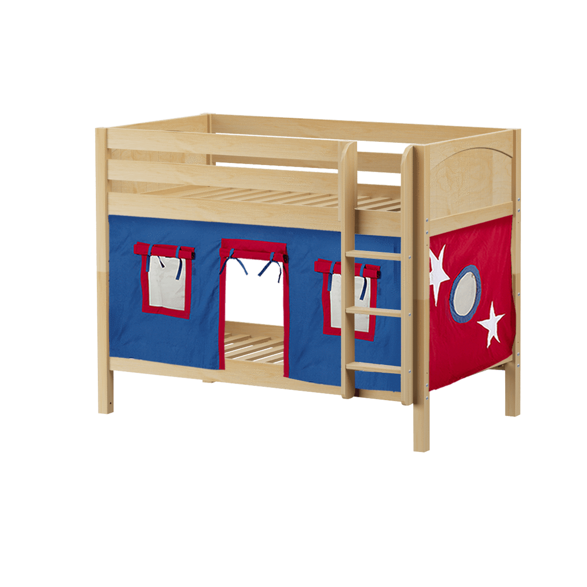 Maxtrix Twin Low Bunk Bed with Straight Ladder + Curtain