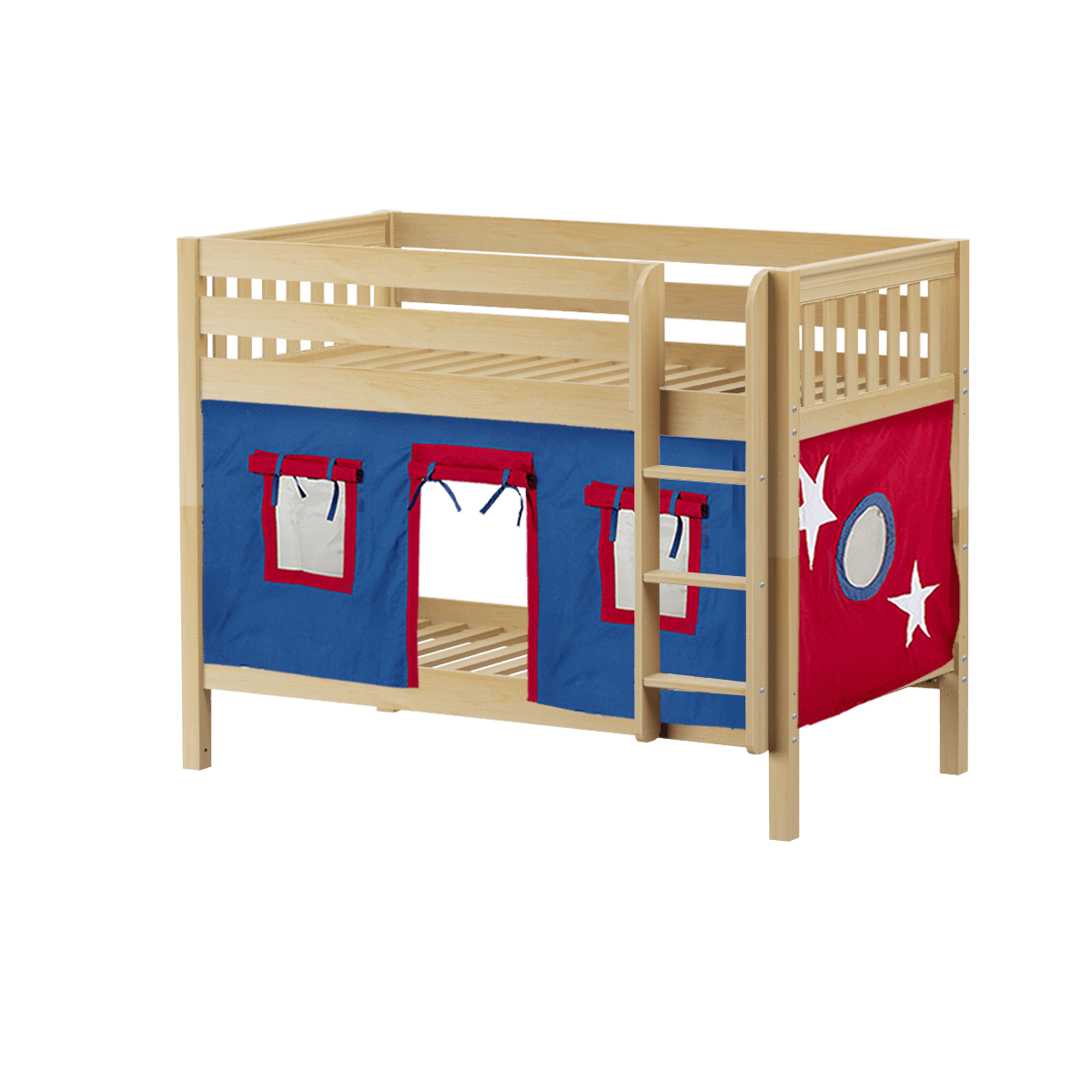 Maxtrix Twin Low Bunk Bed with Straight Ladder + Curtain