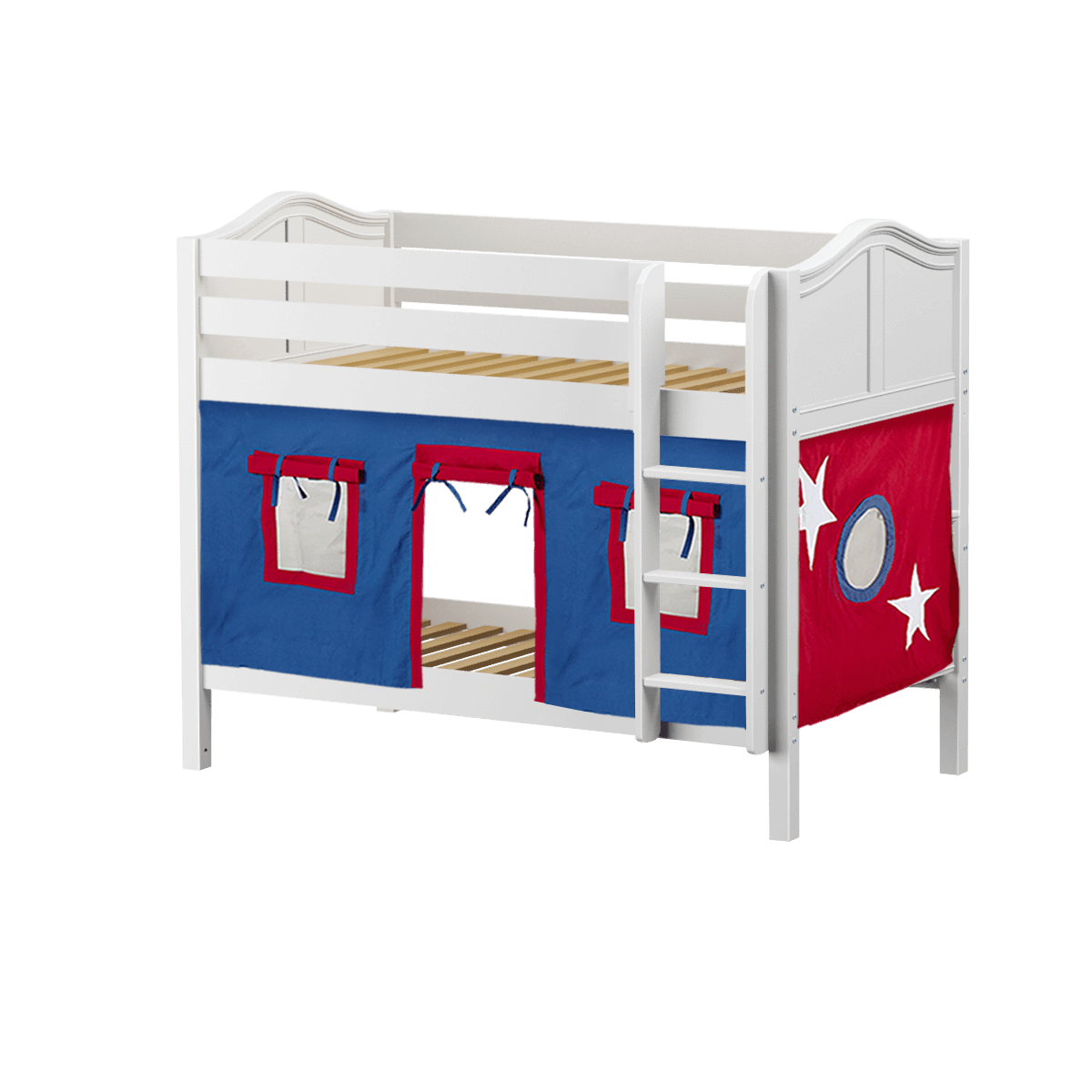 Maxtrix Twin Low Bunk Bed with Straight Ladder + Curtain