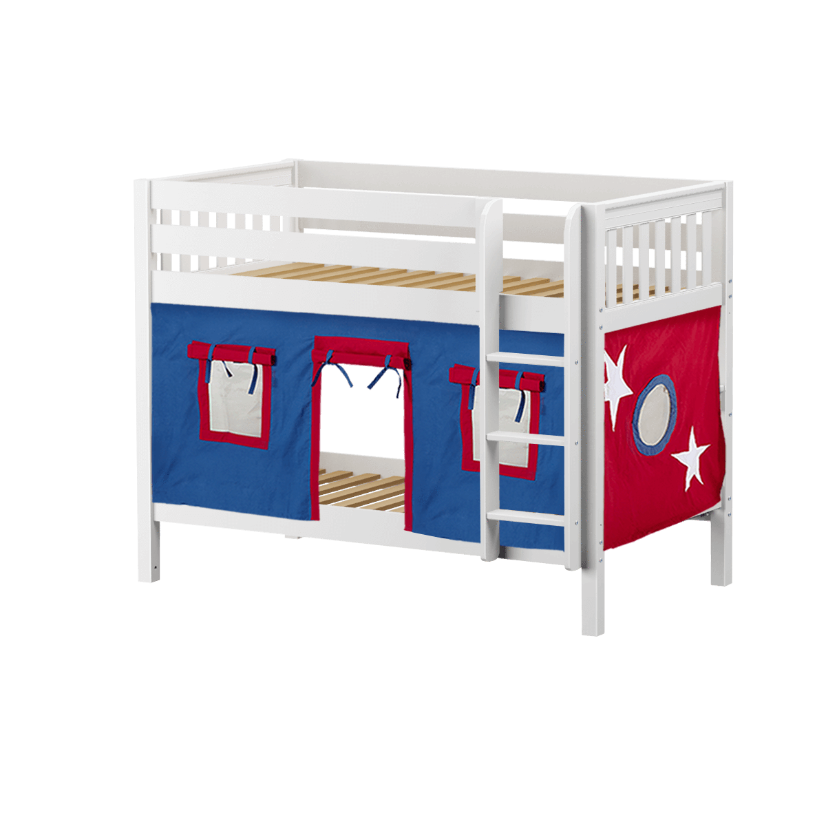 Maxtrix Twin Low Bunk Bed with Straight Ladder + Curtain