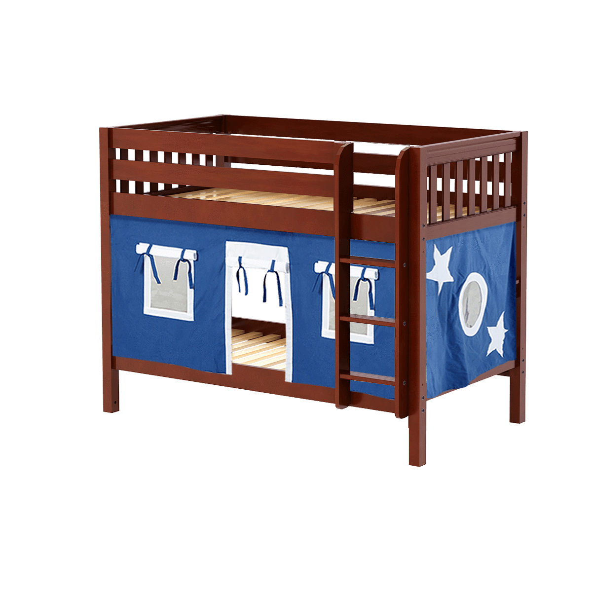 Maxtrix Twin Low Bunk Bed with Straight Ladder + Curtain