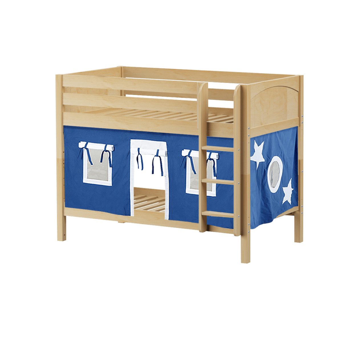 Maxtrix Twin Low Bunk Bed with Straight Ladder + Curtain