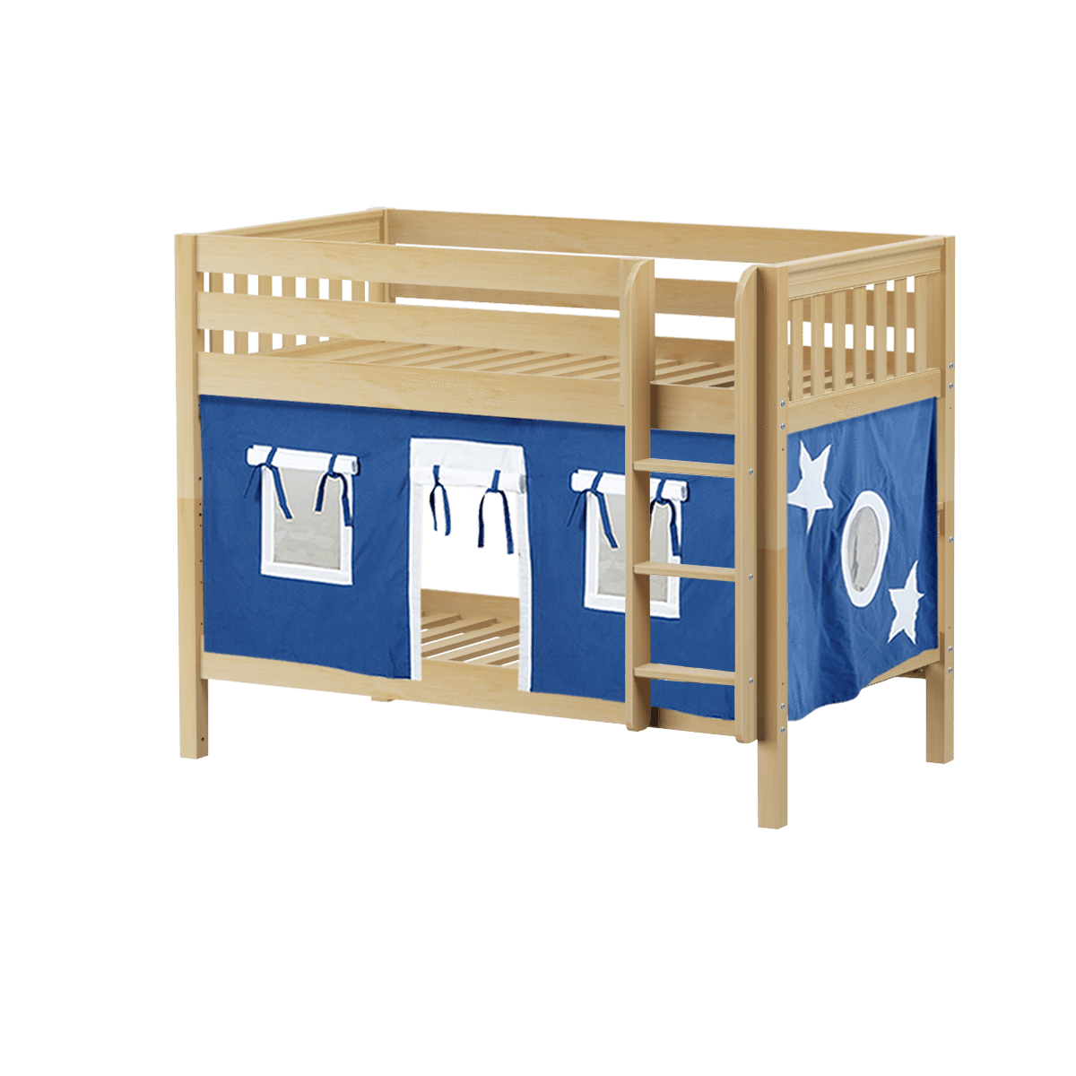 Maxtrix Twin Low Bunk Bed with Straight Ladder + Curtain