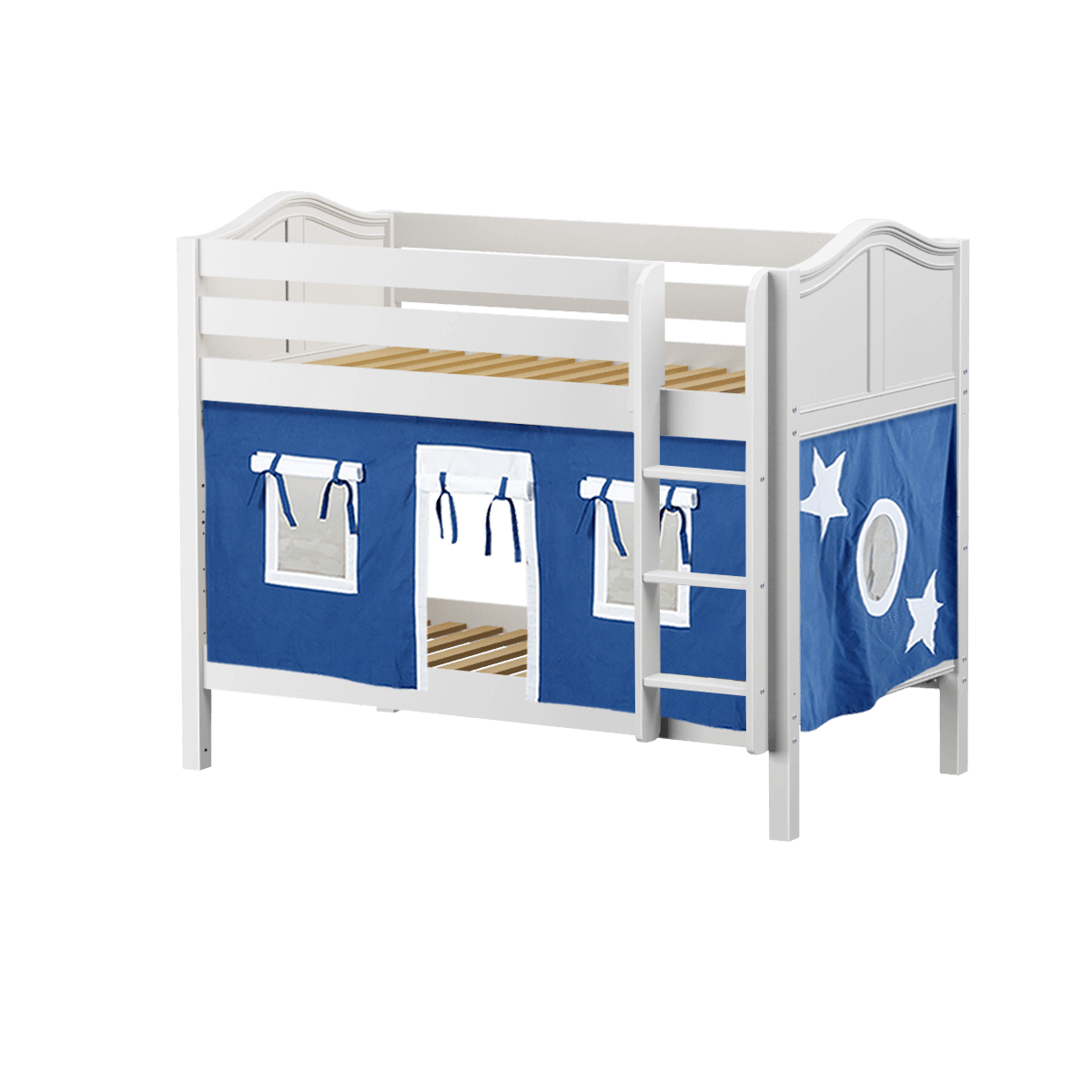 Maxtrix Twin Low Bunk Bed with Straight Ladder + Curtain