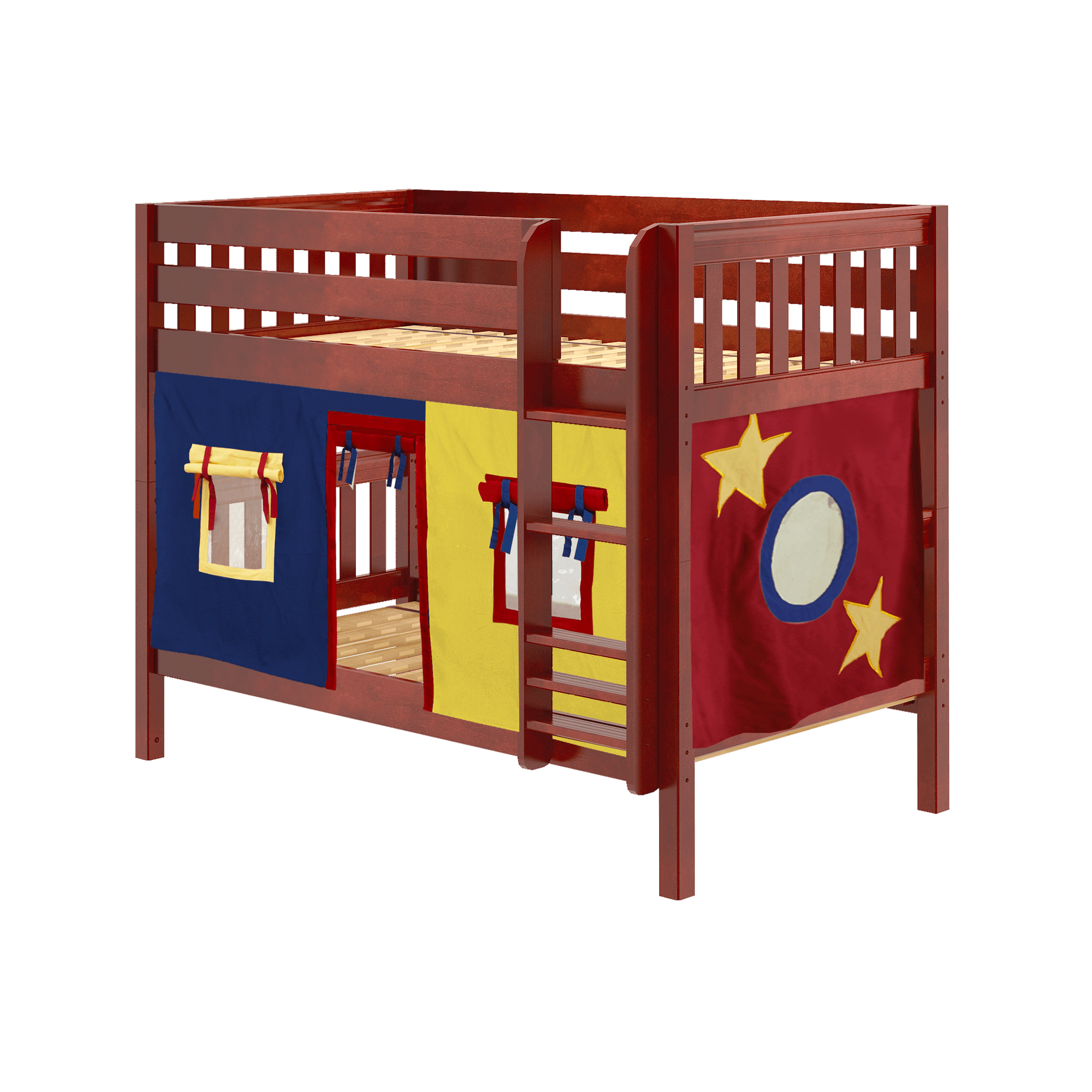 Maxtrix Twin Low Bunk Bed with Straight Ladder + Curtain