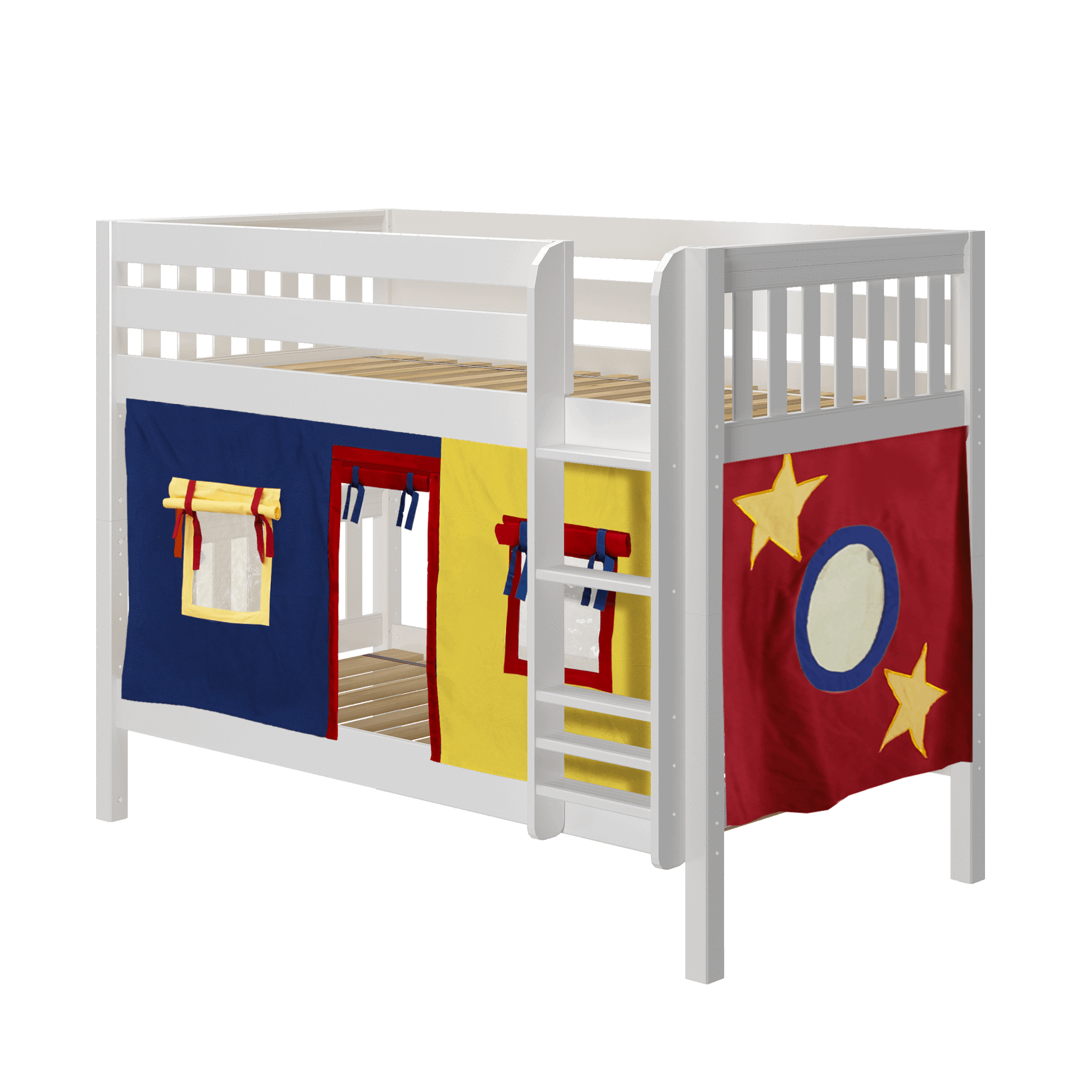 Maxtrix Twin Low Bunk Bed with Straight Ladder + Curtain