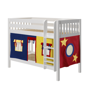 Maxtrix Twin Low Bunk Bed with Straight Ladder + Curtain