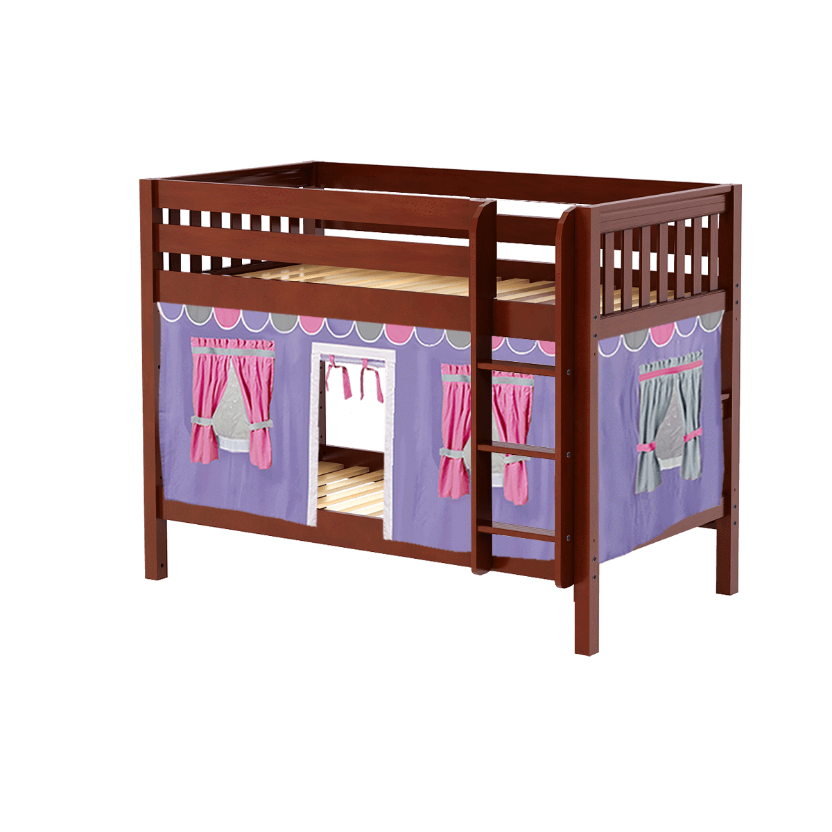 Maxtrix Twin Low Bunk Bed with Straight Ladder + Curtain