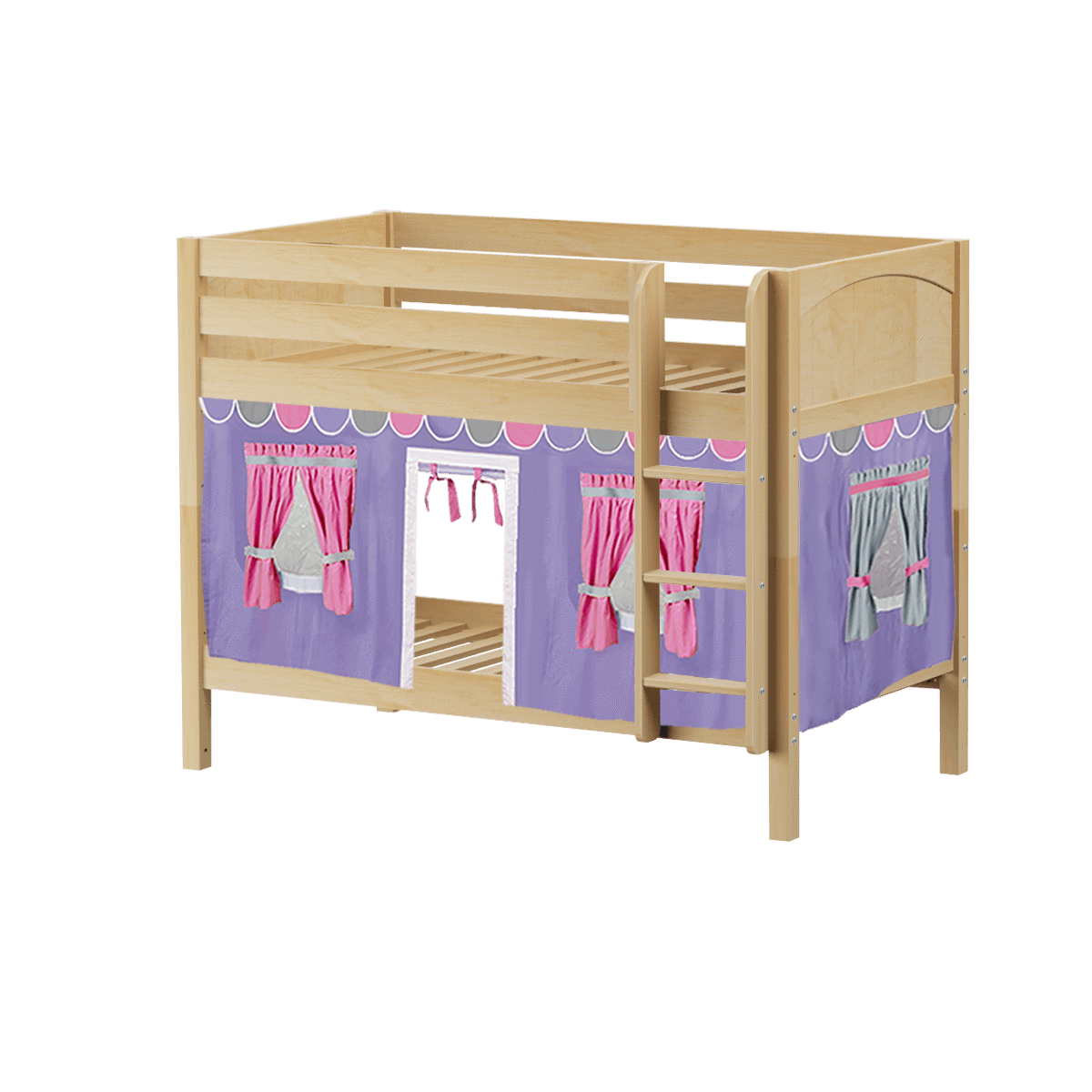 Maxtrix Twin Low Bunk Bed with Straight Ladder + Curtain