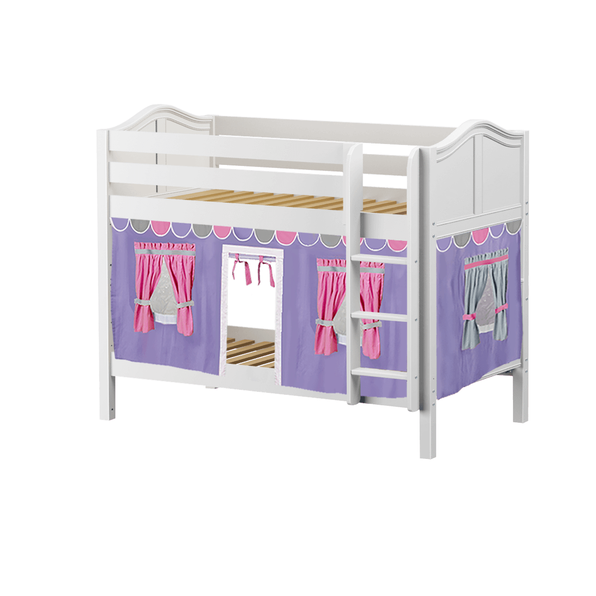 Maxtrix Twin Low Bunk Bed with Straight Ladder + Curtain