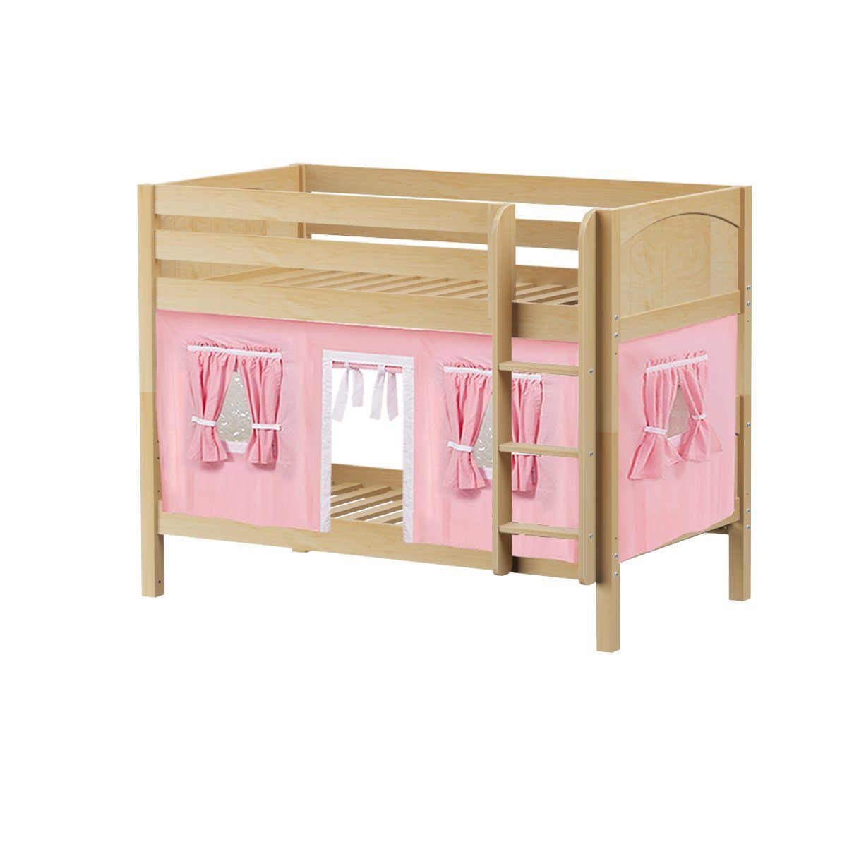 Maxtrix Twin Low Bunk Bed with Straight Ladder + Curtain