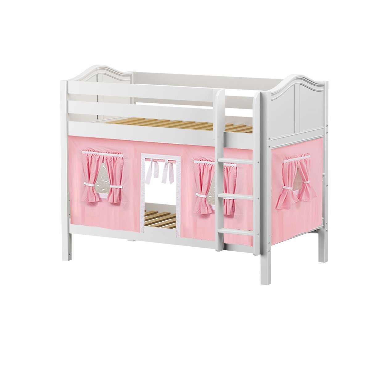 Maxtrix Twin Low Bunk Bed with Straight Ladder + Curtain