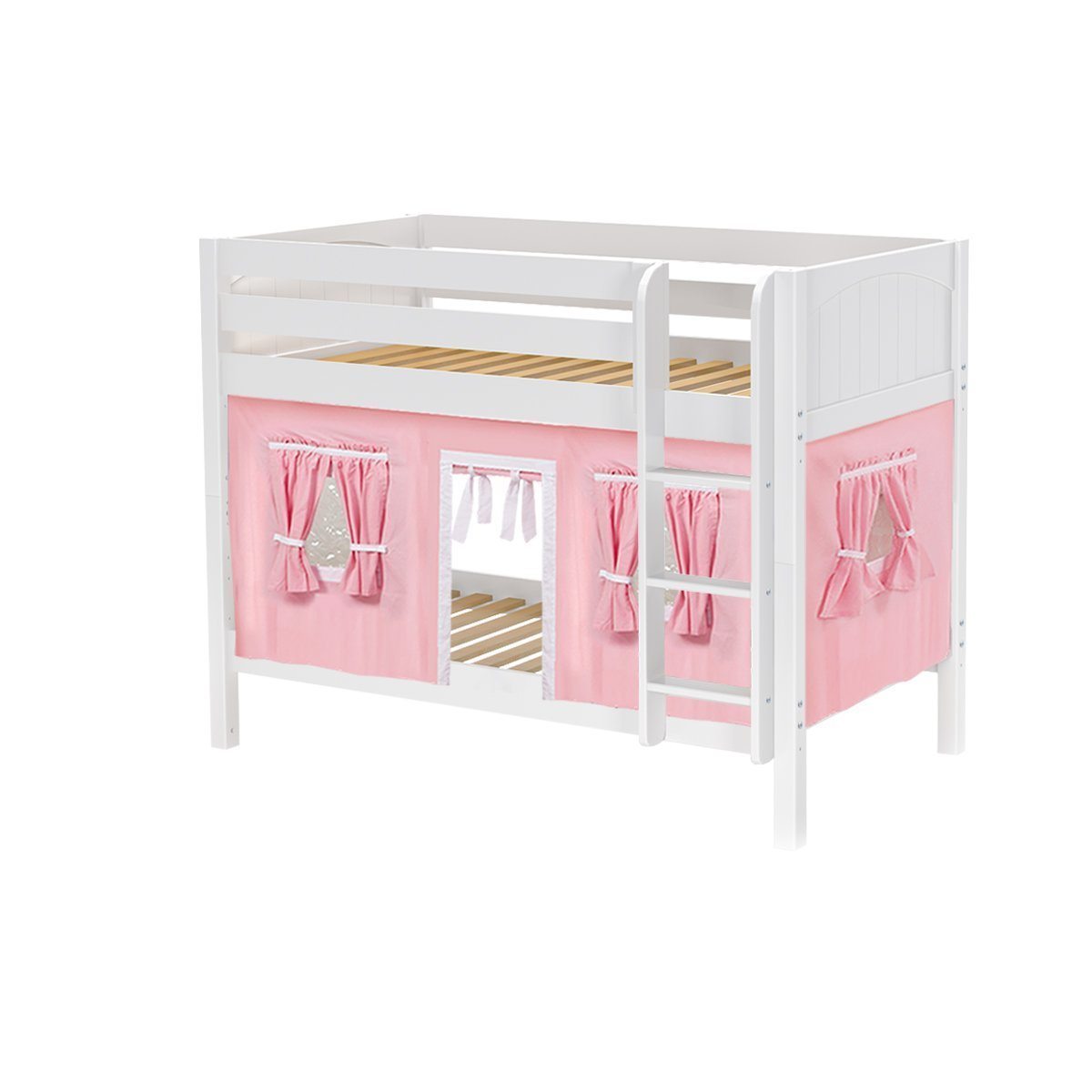 Maxtrix Twin Low Bunk Bed with Straight Ladder + Curtain