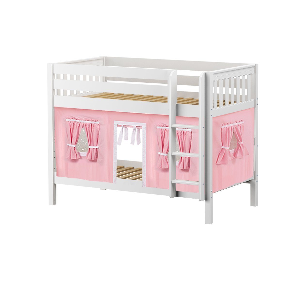 Maxtrix Twin Low Bunk Bed with Straight Ladder + Curtain