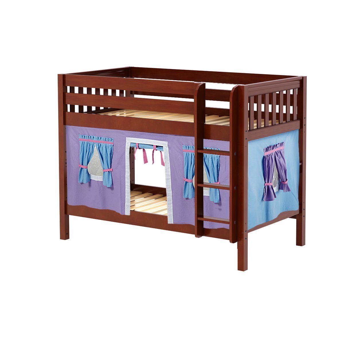 Maxtrix Twin Low Bunk Bed with Straight Ladder + Curtain