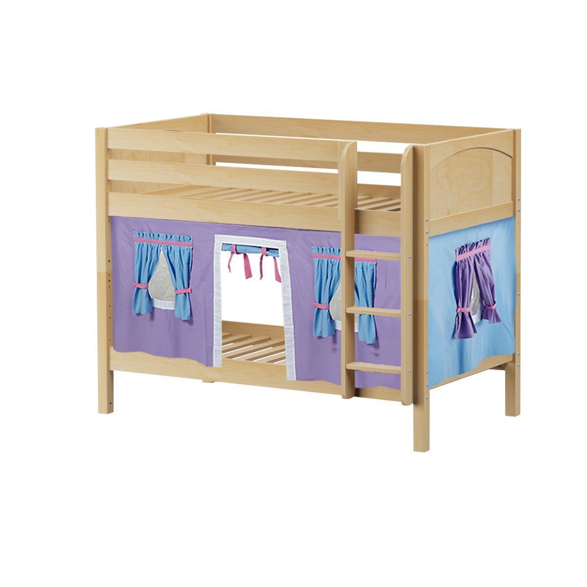 Maxtrix Twin Low Bunk Bed with Straight Ladder + Curtain